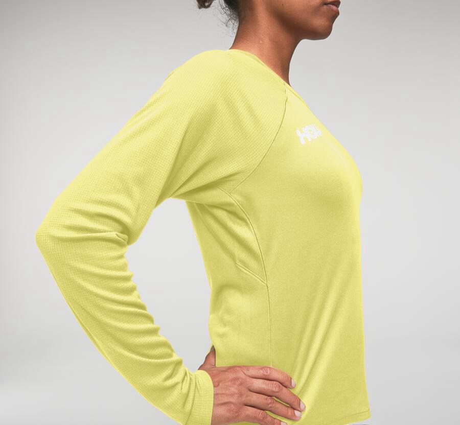 Top Hoka One One Mujer - Performance Largos Sleeve - Amarillo - BCT648573